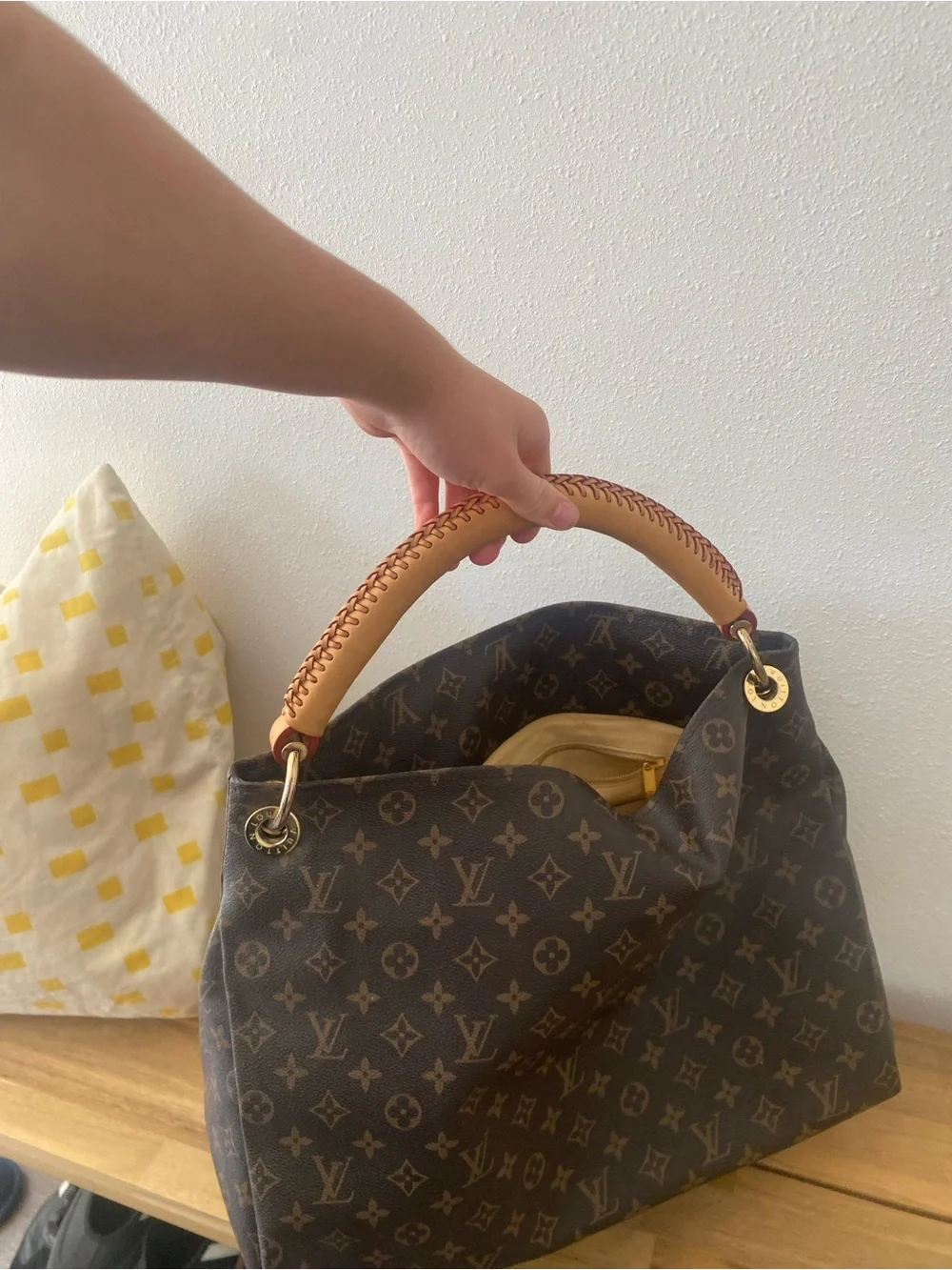 Brown Monogram Shoulder Bag with Vachetta Leather Handle